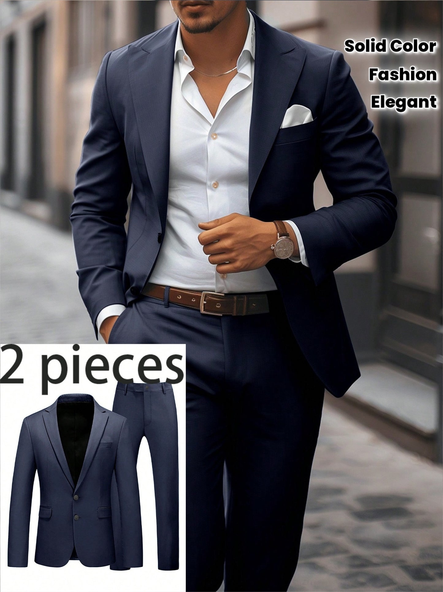 Men's Navy Blue Notch Lapel Suit - Classic All-Season Style