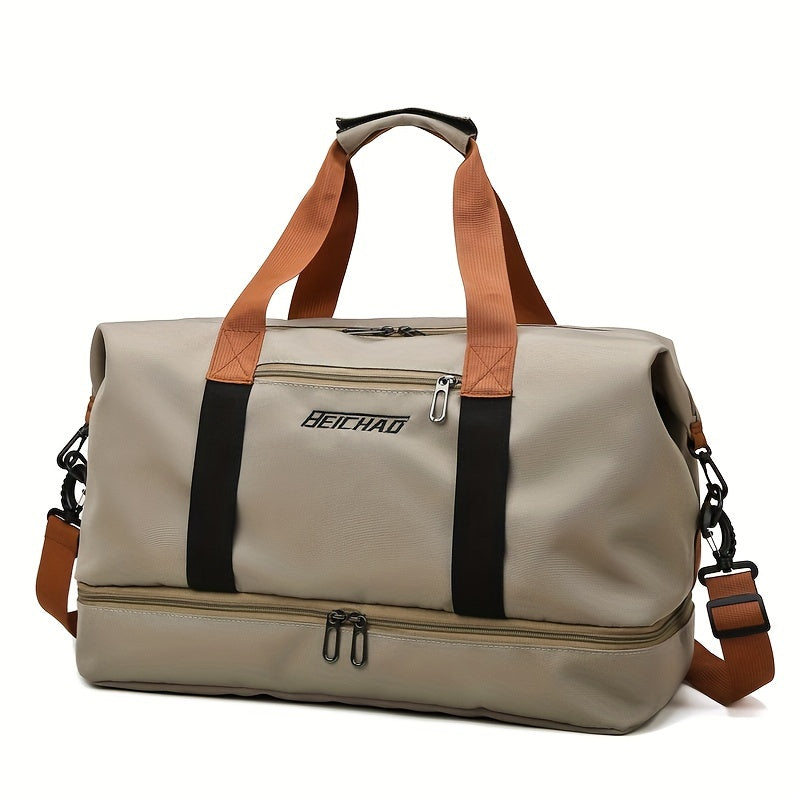 Large Capacity Travel Bag, Casual Outdoor Hiking Tote Bag, Nylon, Mixed Color, Random Printing, No Edge Paint, with Separation of Wet and Dry, for Women, Fitness, Yoga, Weekend Overnight