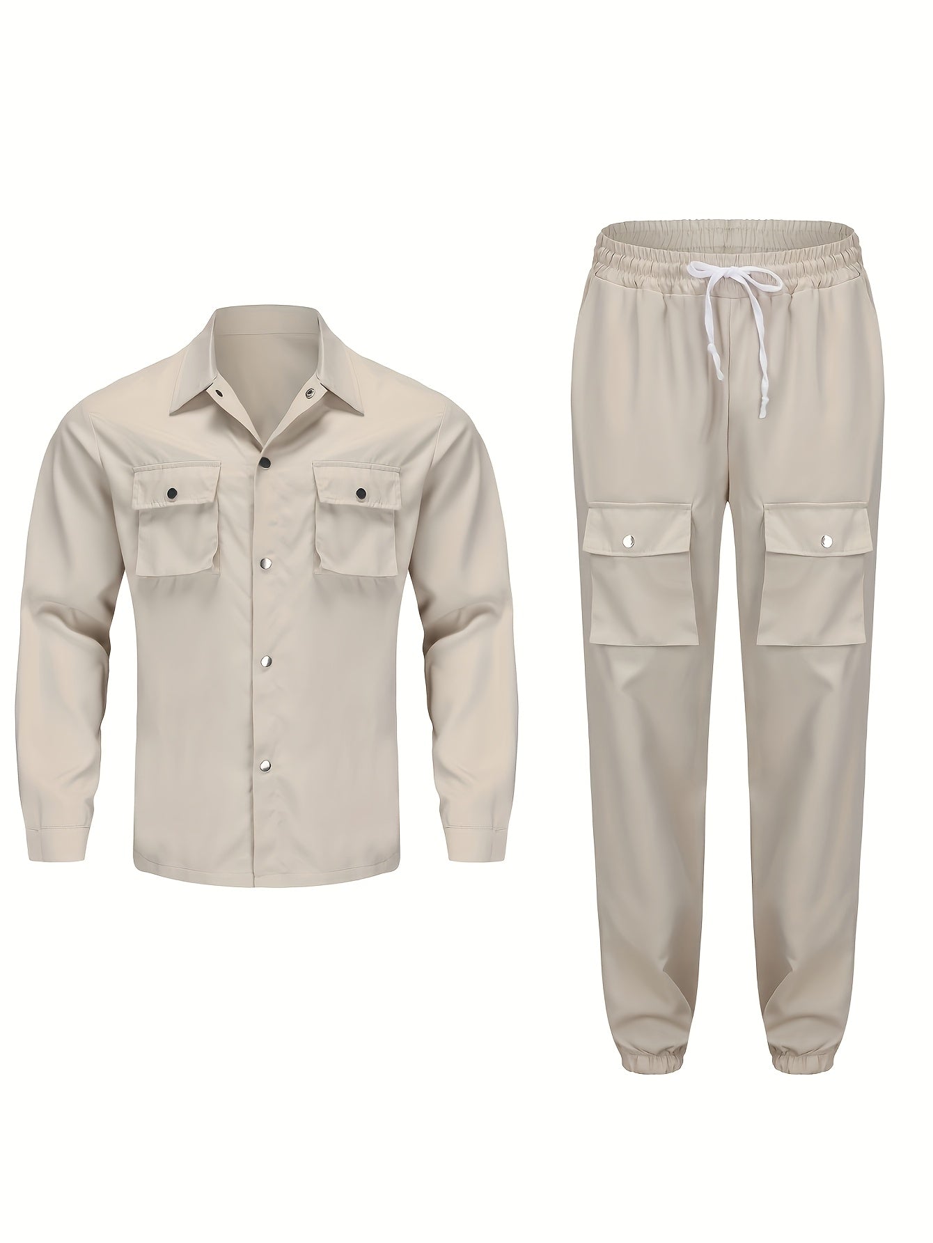 Men'S Casual Polyester Suit Set, Solid Color, Non-Stretch, Regular Fit, with Lapel Collar, Pocket Details, for Hiking, Daily Wear, and Special Occasions, Spring/Fall, Fall/Winter