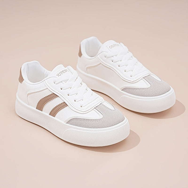 2024 New Arrival Women'S Casual Sneakers with Stripes, All-Season, Low Top, Lace-Up Closure, Plain Toe, Man Made Upper, Fabric Inner, PVC Sole, Non-Woven Fabric Insole