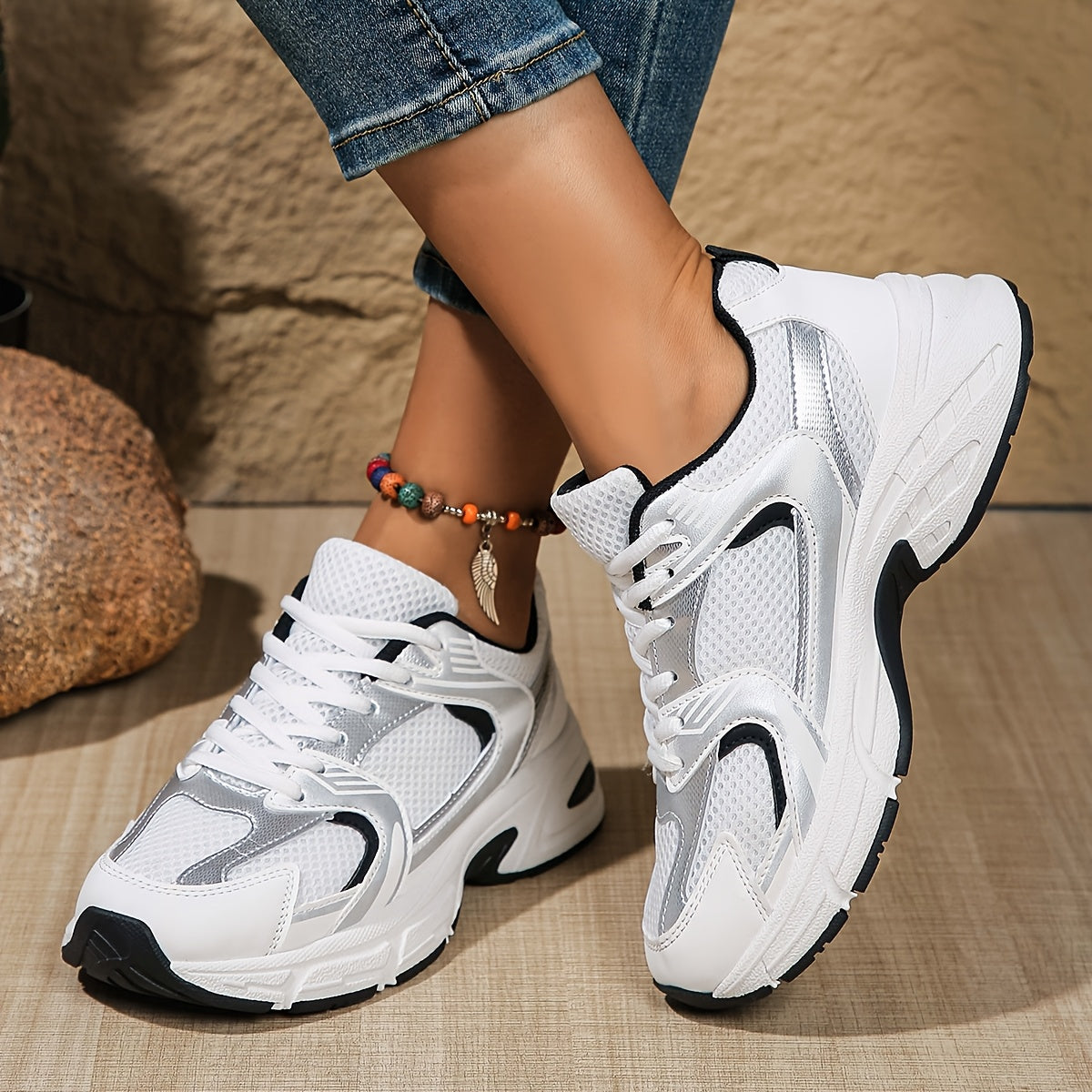 Women'S Fashion Sneakers, Breathable Mesh Low Top Lace-Up Round Toe Rubber Sole, with Fabric Insole and Inner Material for All-Season Sports Shoes
