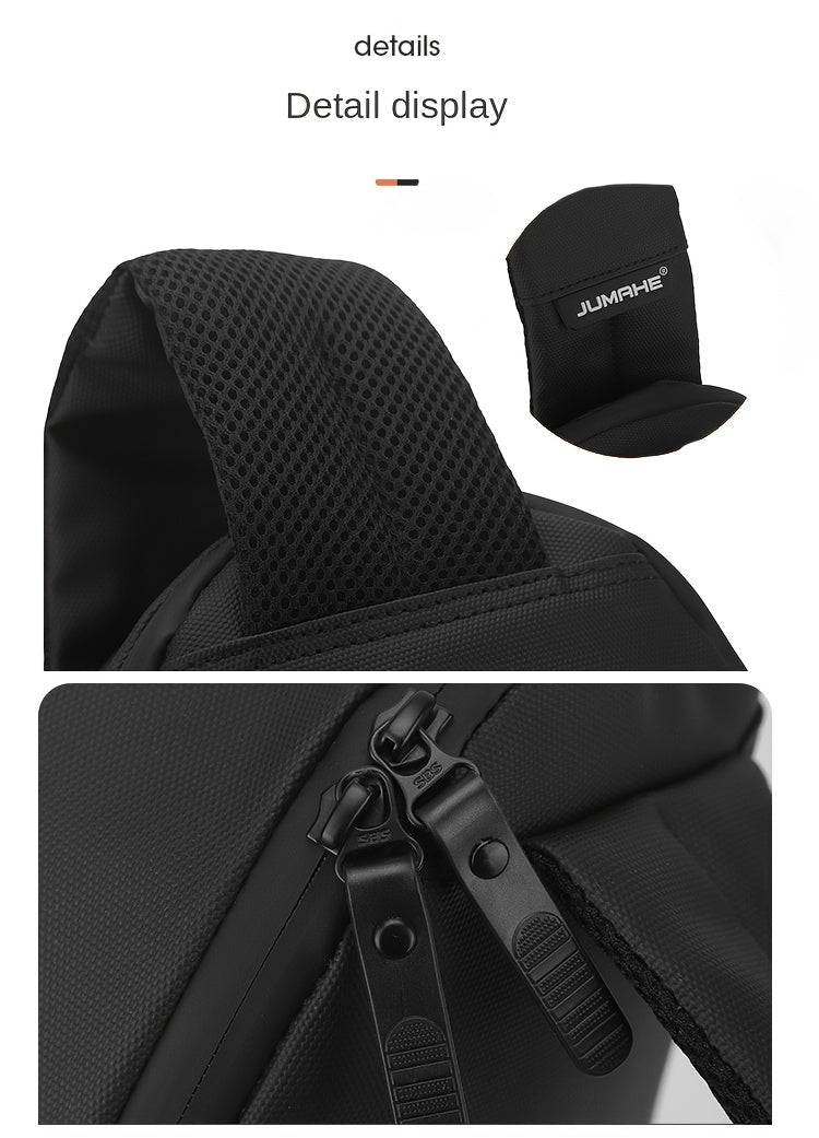 JUMAHE Men's USB Charging Crossbody Bag with Dual Power Ports, Hexagonal Geometric Design Street Style Shoulder Bag - Premium Durable Fabric, Adjustable Strap Zipper Closure for Daily Commute (Black/Grey), Bags for Travel,