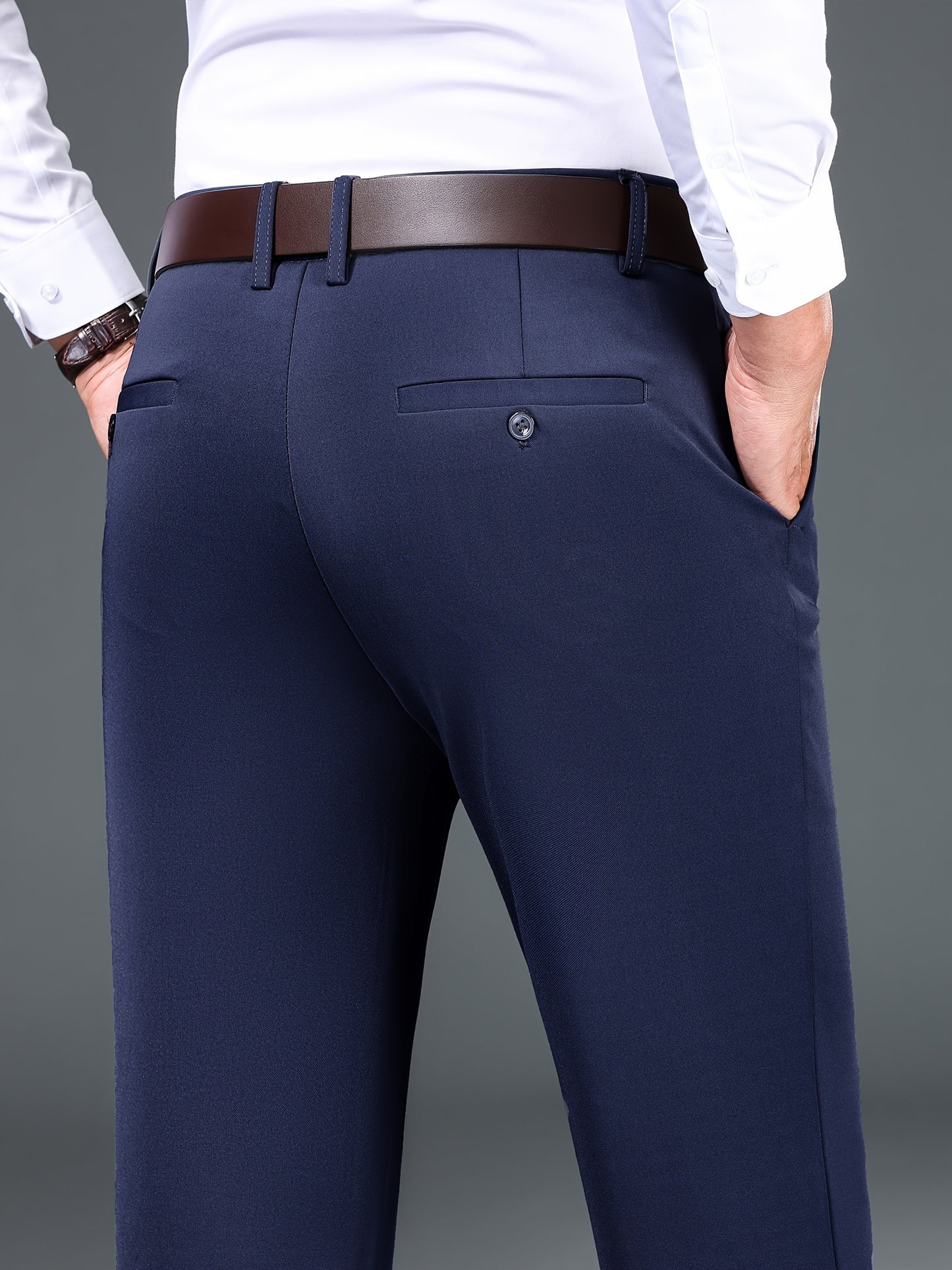 Men's Straight Leg Solid Color Pants, Men's Classic Design Pants, Versatile For Business And Casual Wear