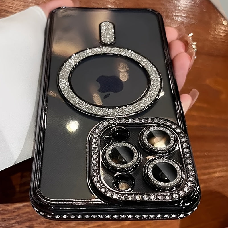 Նոր ոճի Magnetic բջջային հեռախոսի պատյան Rhinestones-ի համար iPhone 16 15 14 13 12 11 Plus Pro Max-ի համար