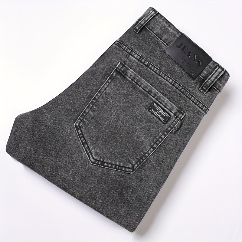 Men's Slim Fit Grey Jeans - Cotton Blend, Machine Washable, All-Season Denim Pants for Teens