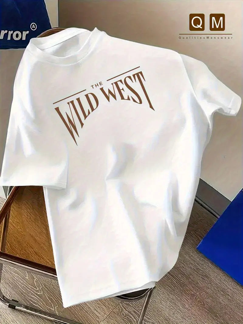 SKY·R Men's Loose 100% Cotton Cowboy Graphic Print T-shirt, Casual Short Sleeve Crew Neck Tee, Men's Clothing For Summer Outdoor