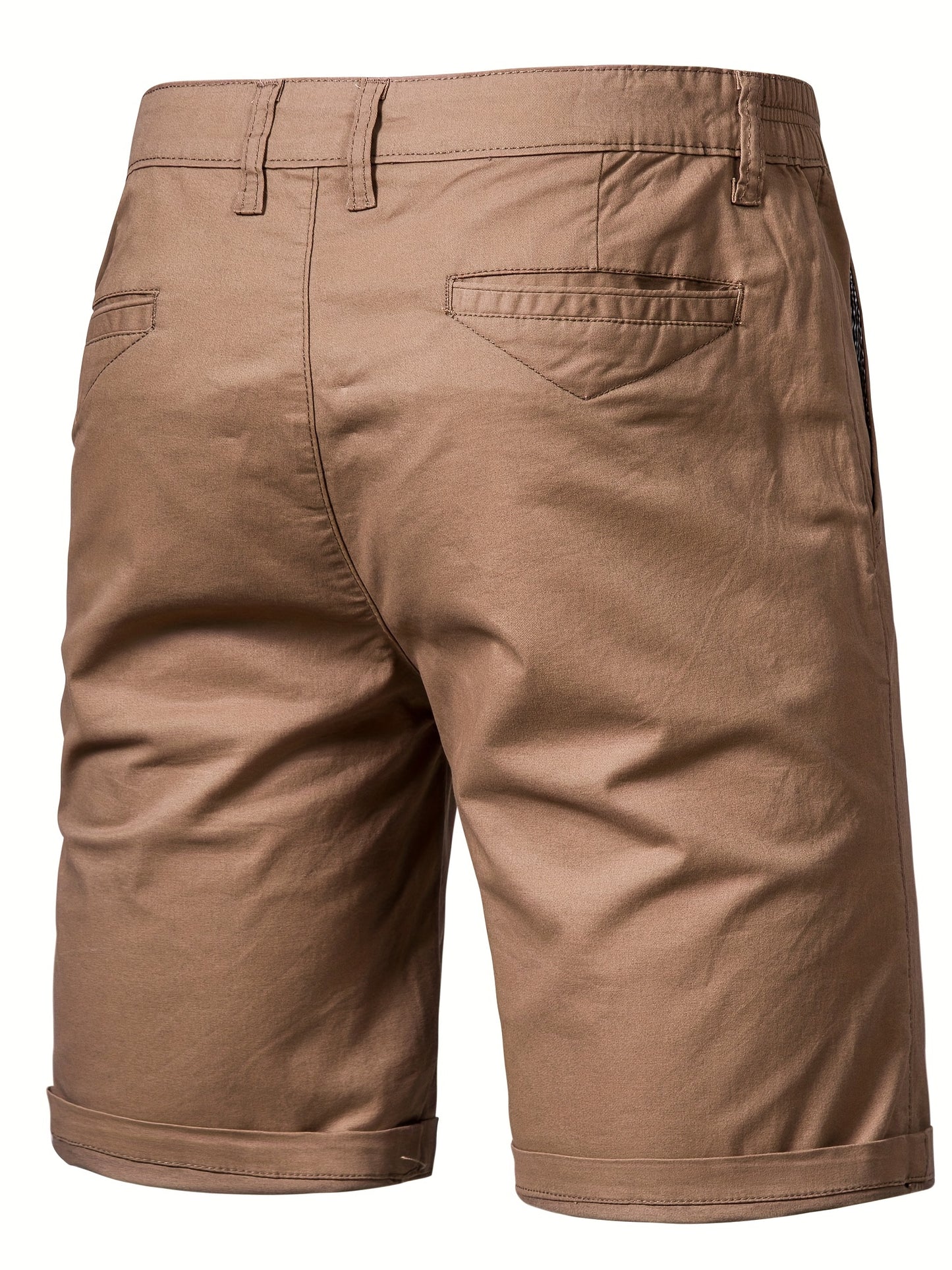 Men's Classic Fit Cotton Twill Flat Front Solid Chino Short With Slant Pockets And Elastic Waist