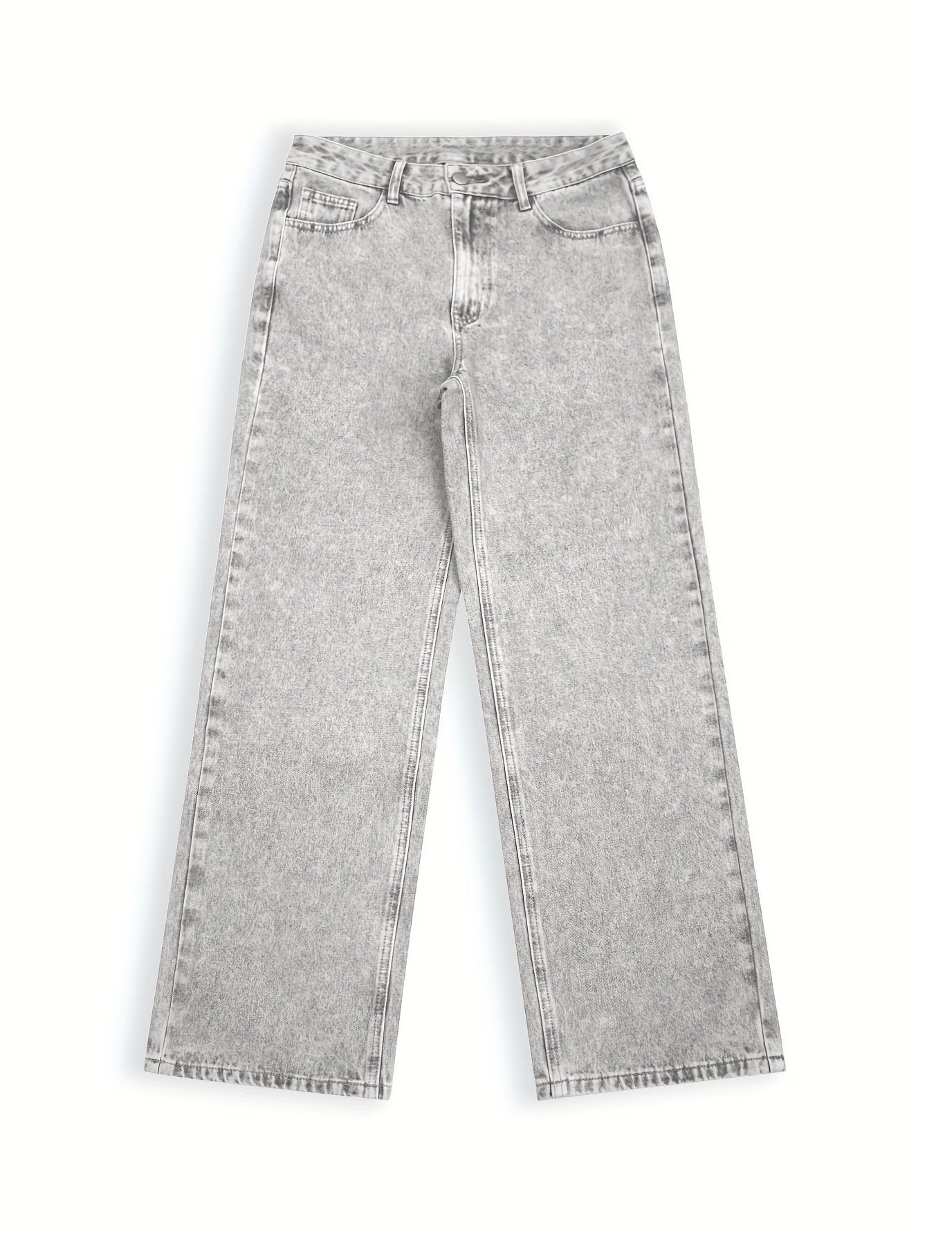 Women'S Casual Mid-Waist Wide Leg Jeans, 76% 13% Viscose 11% Polyester, Non-Stretch Denim, Solid Color, Washed Finish, Long Length, Zipper Fly, All Seasons, Woven Fabric, 390g/m² - Trendy Retro Loose Fit