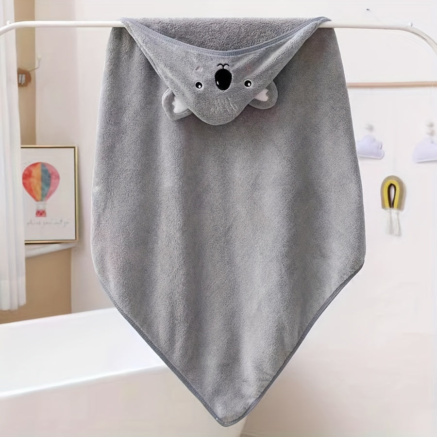 Ultra-Soft Coral Fleece Youngsters' Hooded Bath Towel with Cute Cartoon Animal Design - Absorbent & Skin-Friendly, Perfect for Swimming and Bathing