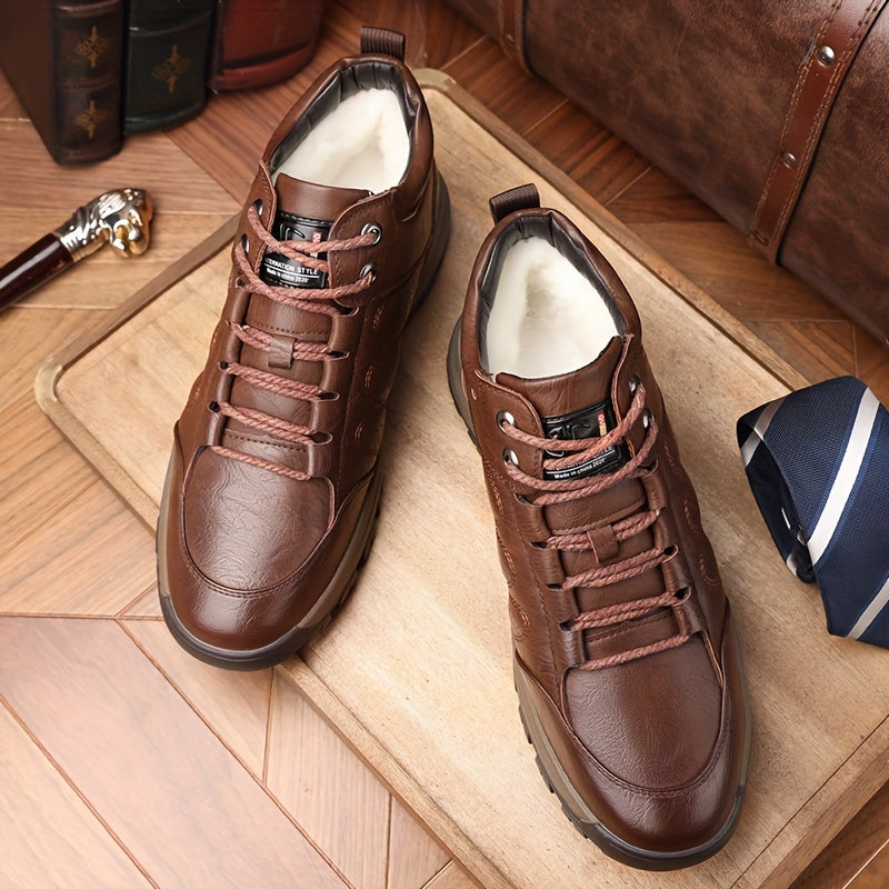 Men'S Stylish Black Leather High-Top Boots - Casual, Fashionable, Business-Ready with Lace-Up Closure, Rubber Sole, and Round Toe Design for Winter Sports and Daily Wear, Winter Boots|Stylish High Boots|Laceup Boots