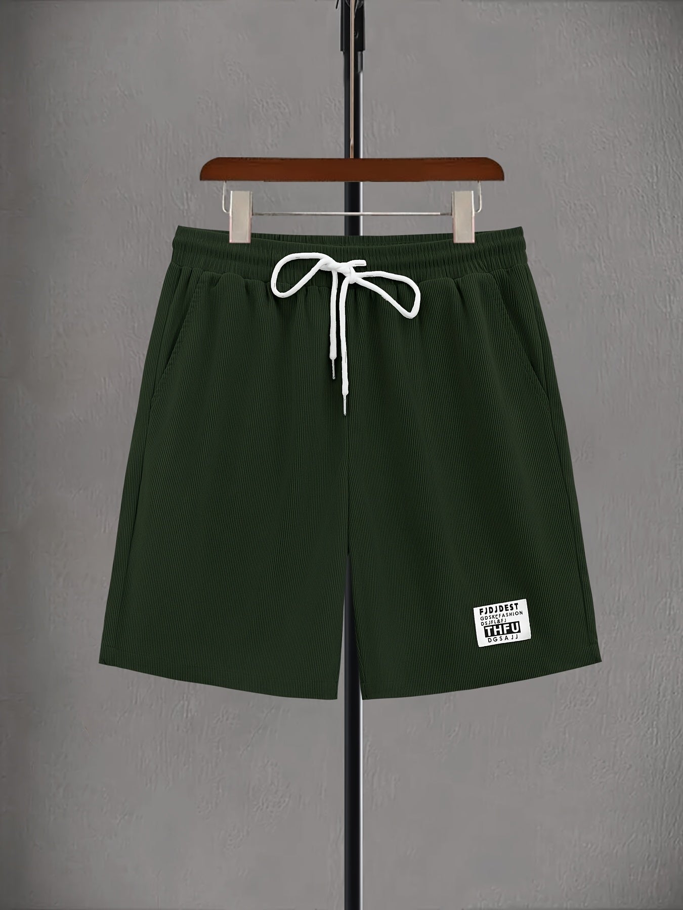 Men's Casual Corduroy Shorts with Drawstring Waist, Side Pockets, and "California" Print - Black, Polyester, All-Season Wear for Outdoor Activities