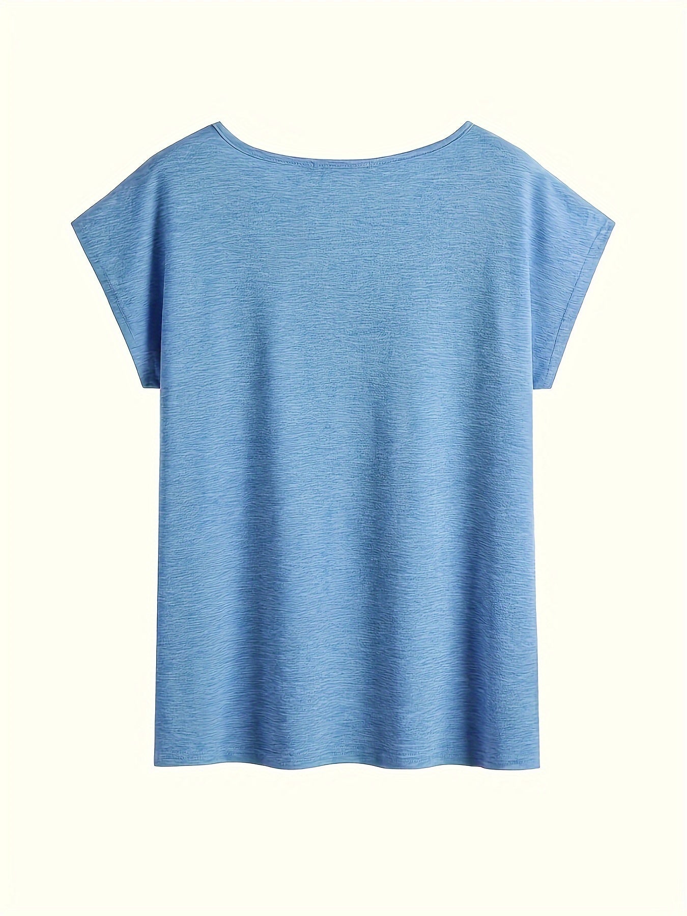 WISH Quick Deal: Ebye Spring/Summer 2024 - Women's Light Blue V-Neck T-Shirt with Inspirational for Lotus & Letter Print, Casual Loose Fit, Rayon Blend, Machine Washable