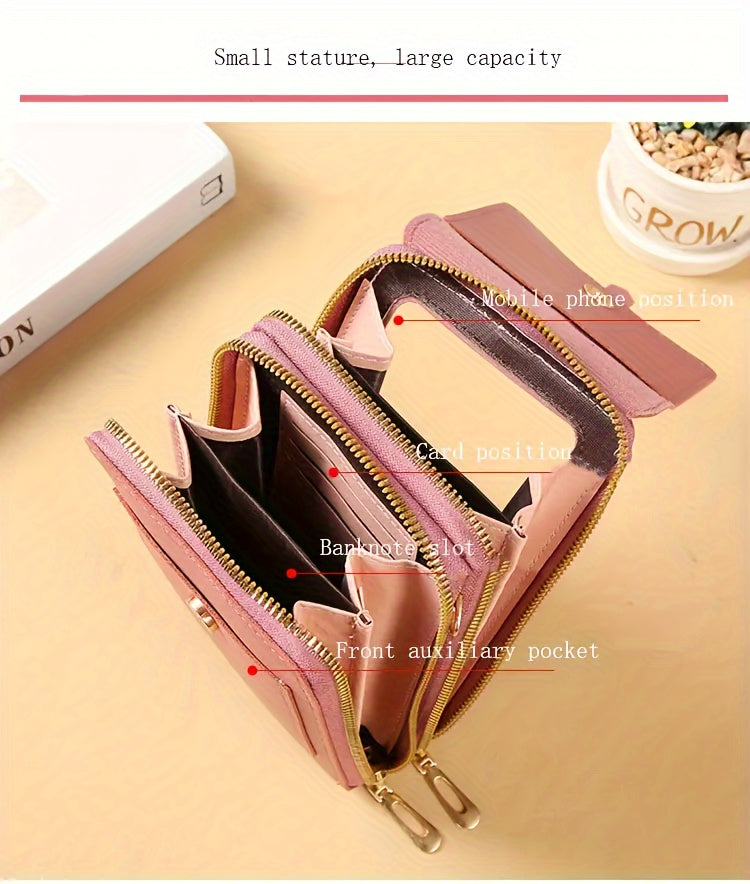 Touch Screen Mobile Phone Bag, Mini Flap Crossbody Bag, Fashion Faux Leather Purse, Vertical Wallet With Card Slots