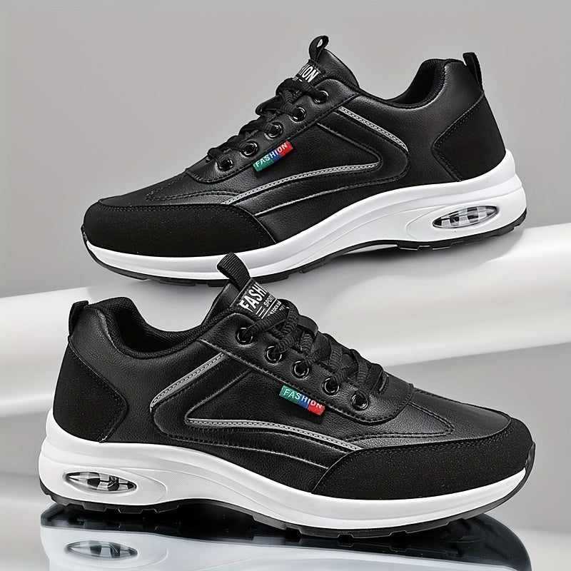 Men's Casual Skate Sneakers - Low-Top Breathable PU & Fabric Upper, Durable PVC Sole, Black/White Colorway for All-Season Urban Streetwear & Light Sports, Everyday Footwear | Sleek Sneaker Design | Fabric Lined Interior, Skat