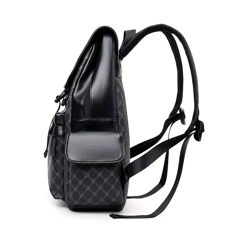 Men'S Stylish Black Brown Gingham Print Backpack - Versatile Commuter Bag with Multiple Pockets, Adjustable Straps, and Golden-Tone Hardware for Work, Travel, and Study, Travel Backpack Gingham Pattern Synthetic Backpac