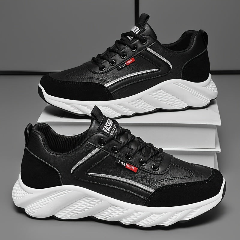 Men's Versatile Casual Sneakers - White Green Low-Top Lace-Up Shoes with Rubber Sole, Comfortable for Casual Attire and Athletic Activities