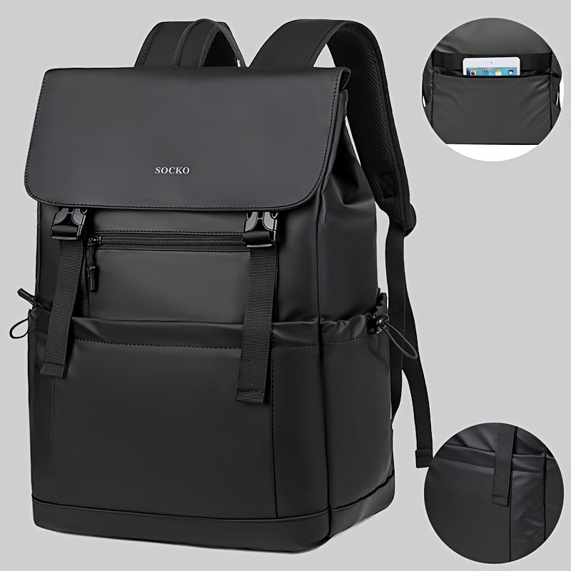 Preppy Style Casual Daypack Lightweight Polyester Backpack with Laptop Compartment, Trolley Sleeve, Adjustable Shoulder Straps, Sewing Thread Design – Ideal for College, Commuting, Travel