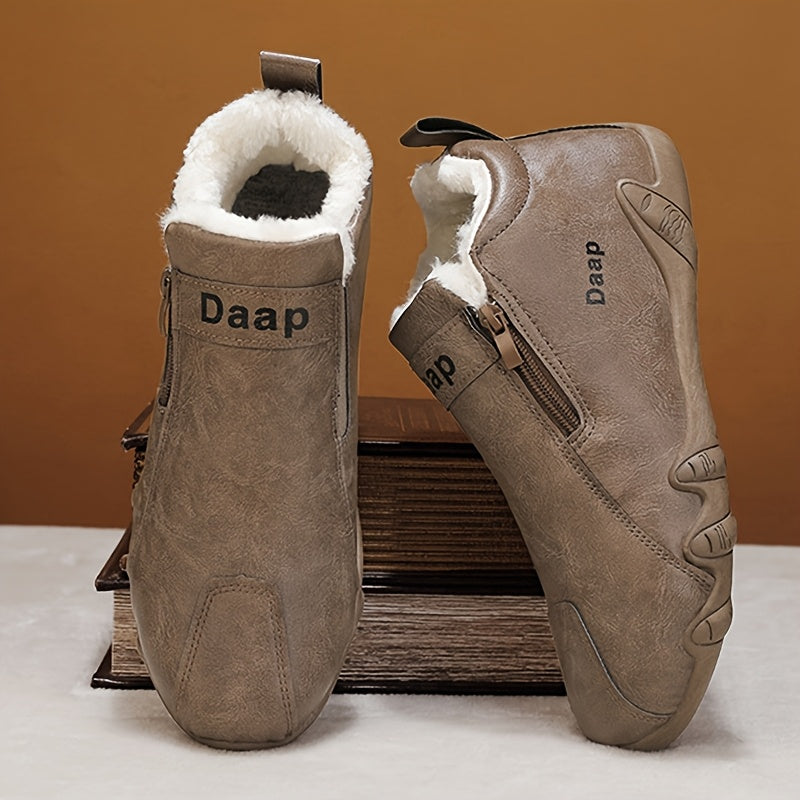 Men'S Winter Snow Boots with Side Zipper - Slip-On Ankle Boots, Non-Slip Rubber Sole, Warm Insulated Footwear for Cold Weather, Casual & Outdoor Activities, Winter Boots For Men, Cold Weather Footwear, Cold Weather Wear, Fabr