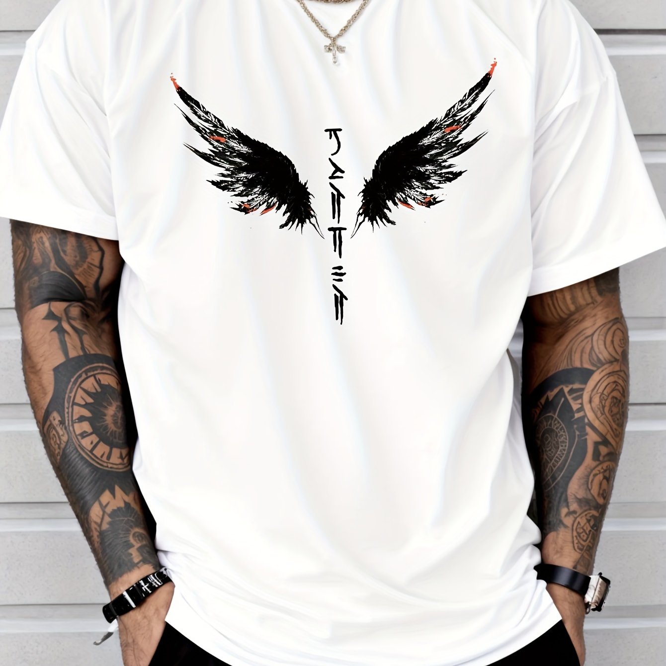 Wings Print Men's Creative Top, Casual Short Sleeve Crew Neck T-shirt, Men's Clothing For Summer Outdoor
