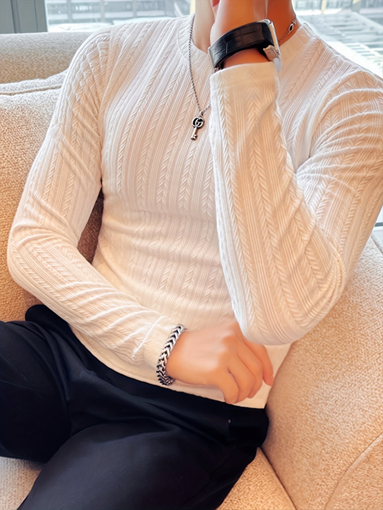 Men's Slim-Fit Long Sleeve T-Shirt - Casual Stylish, Perfect for Fall/Winter, Machine Washable