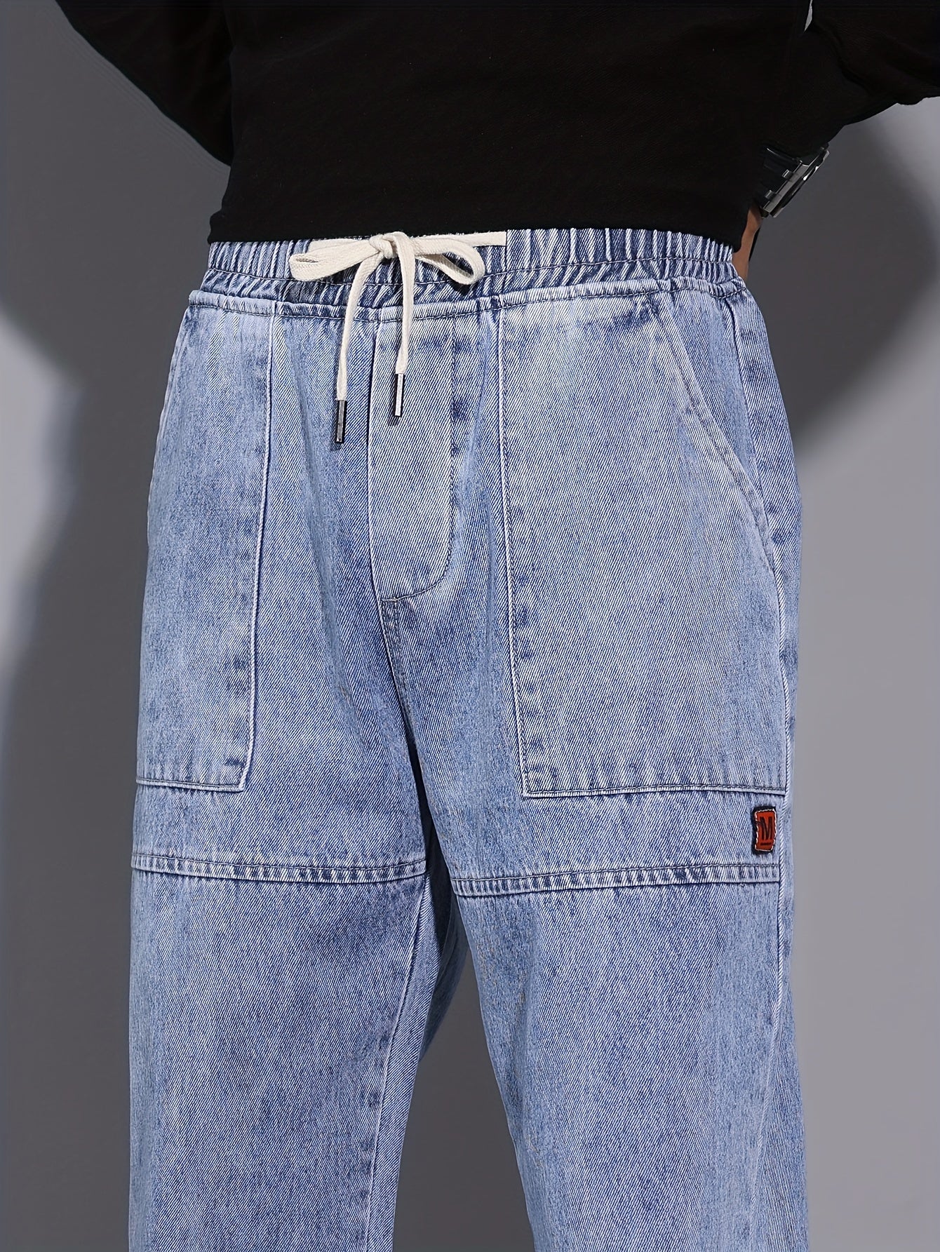 Men's Street Style Harem Jeans - Casual Loose Fit with Elastic Drawstring Waist, Versatile & Stylish for All Seasons
