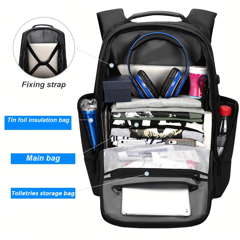 FENRUIEN Men'S Large Capacity Expandable Backpack with USB Charging, 39.62cm Laptop Bag, Durable Oxford Fabric, Multiple Compartments for Travel and Business Use, Travel Backpack Minimalist Backpack Durable Zippers, Lapto