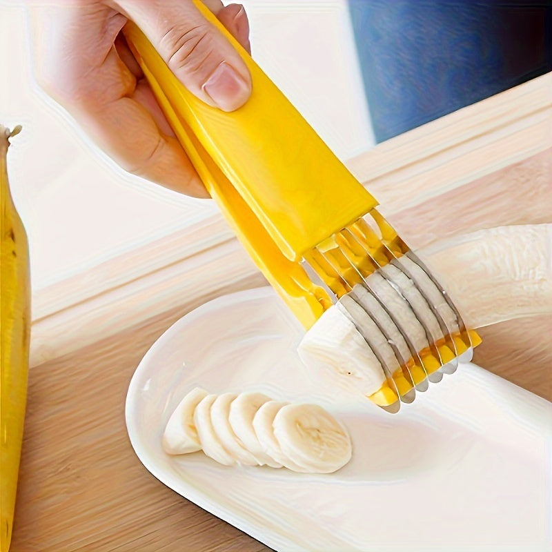 Premium Banana & Cucumber Slicer Pro - Sharp Stainless Steel Blade, Manual Handheld Slicer with Ergonomic Yellow Plastic Handle - Dishwasher Safe, Rust-Resistant & BPA-Free for Healthy Snacks, Meal Prep, Home & Professional K