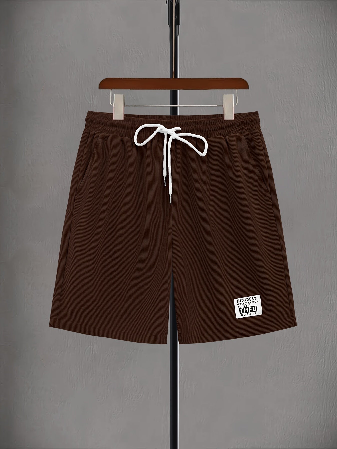 Men's Casual Corduroy Shorts with Drawstring Waist, Side Pockets, and "California" Print - Black, Polyester, All-Season Wear for Outdoor Activities