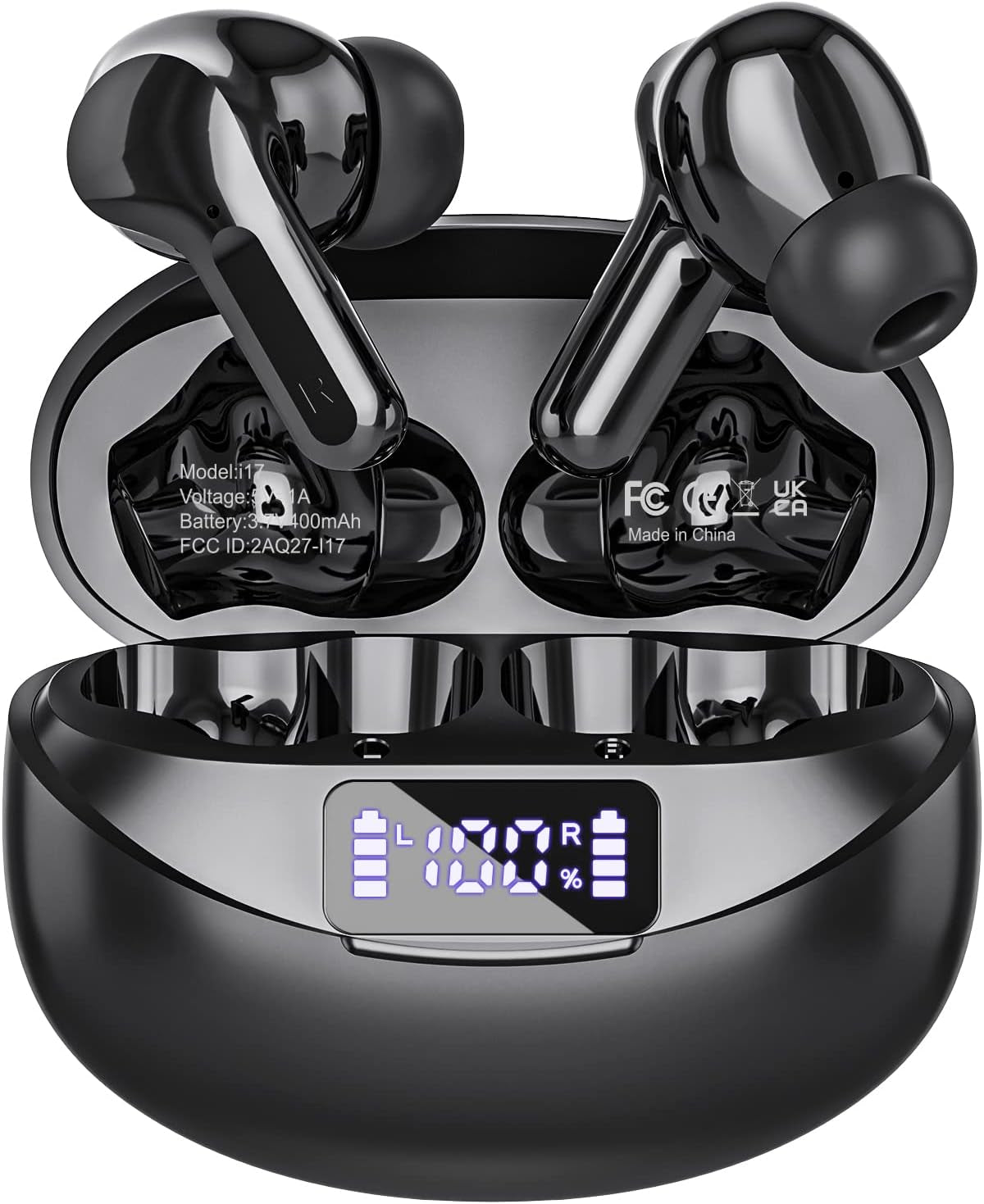 Wireless Earbuds Bluetooth Headphones 50H Playback Ear Buds with IPX7 Waterproof, HD Microphone, LED Display for Iphone and Andriod White