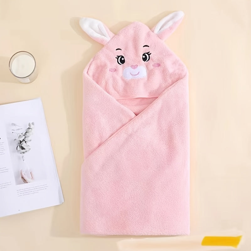 Ultra-Soft Coral Fleece Youngsters' Hooded Bath Towel with Cute Cartoon Animal Design - Absorbent & Skin-Friendly, Perfect for Swimming and Bathing