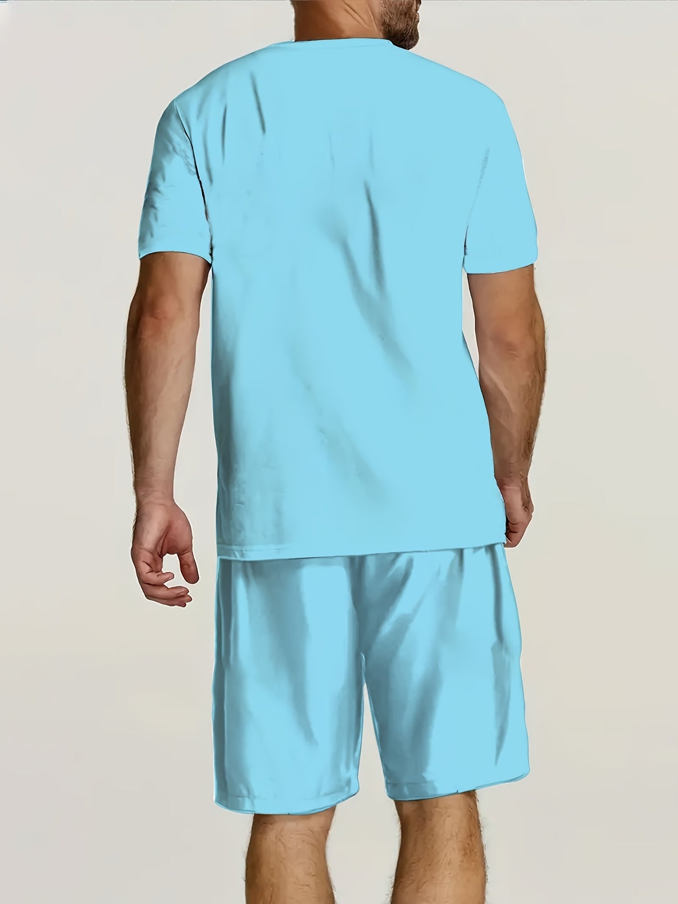 Men's Casual Summer Set: Coconut Tree Print T-Shirt & Drawstring Shorts - Breathable Polyester, Machine Washable