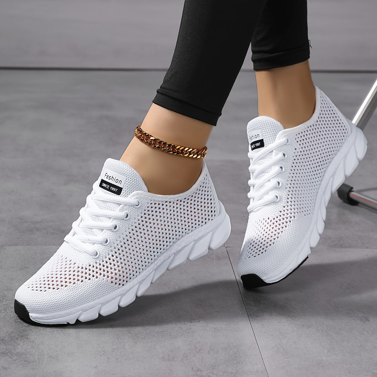 Women's Breathable Mesh Sneakers, All-Season Low Top Lace-Up Shoes with Plain Toe, EVA Upper & Sole, Fabric Inner & Insole - Comfortable Athletic Footwear, High Top Sneakers