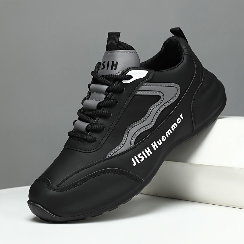 Men's Breathable Color-Block Low-Top Running Shoes - White Navy Blue Contrast Design, Durable PU Upper PVC Sole, All-Season Non-Slip Traction for Gym, Jogging, Casual Wear, Jogging Footwear Sporty Look Fabric Lined In