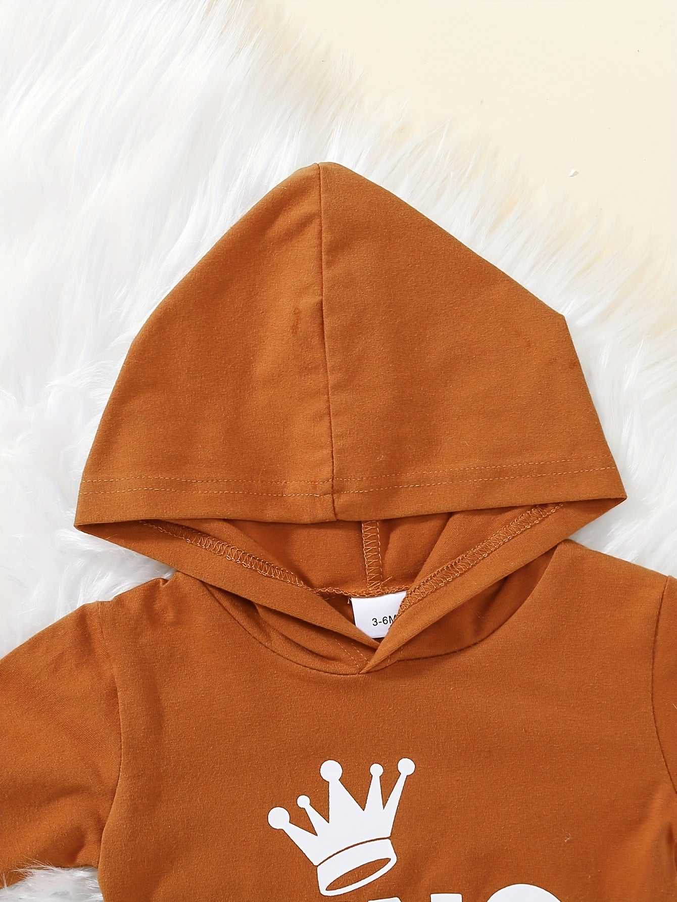 2 հատ Baby Boy's Casual Fashion Outfit Hooded KING Print երկարաթև մարզաշապիկ + շալվար բացօթյա հավաքածու