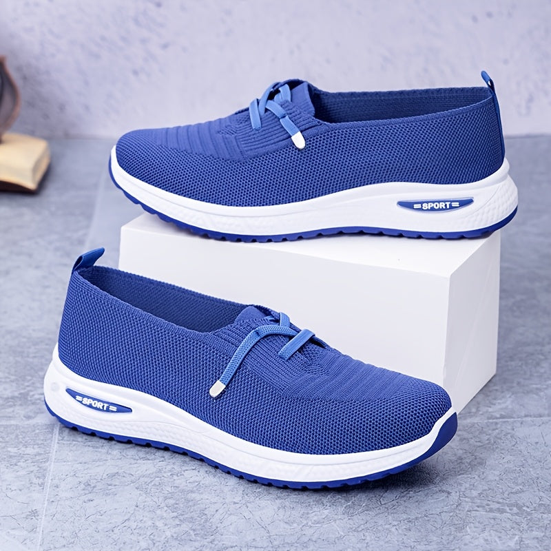 Women's Trendy Casual Sneakers - Breathable Blue Slip-On Sneakers with Soft PVC Sole, Lightweight & Comfortable for Casual Attire, Cute Shoes