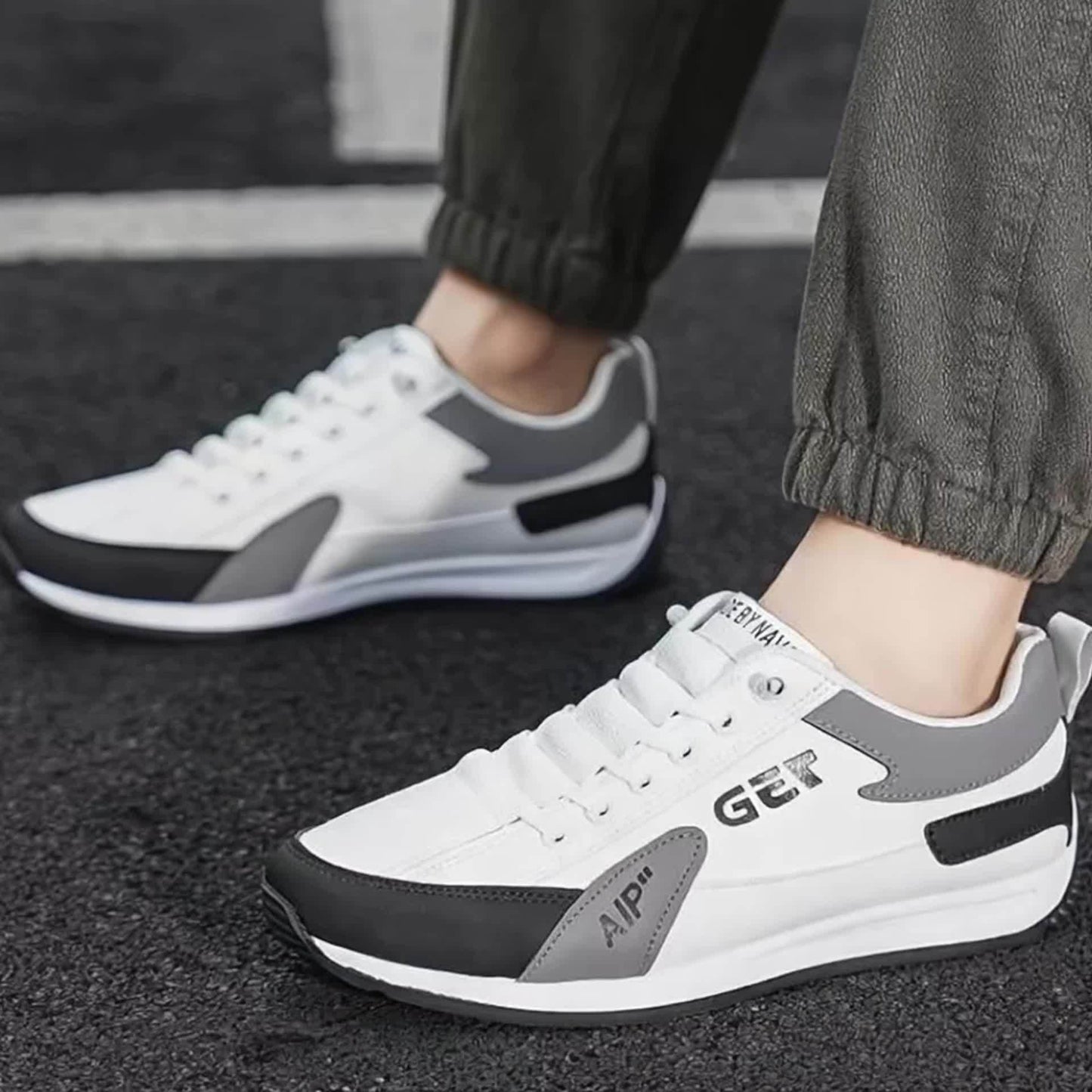 Men's White/Grey/Black Casual Sneakers - Low-Top Lace-Up Shoes with Cushioned Rubber Sole, PU Upper Fabric Lining - Lightweight Everyday Walking Shoes for Gym, Office, Travel - Minimalist Athletic Footwear, Shoes Sneakers,