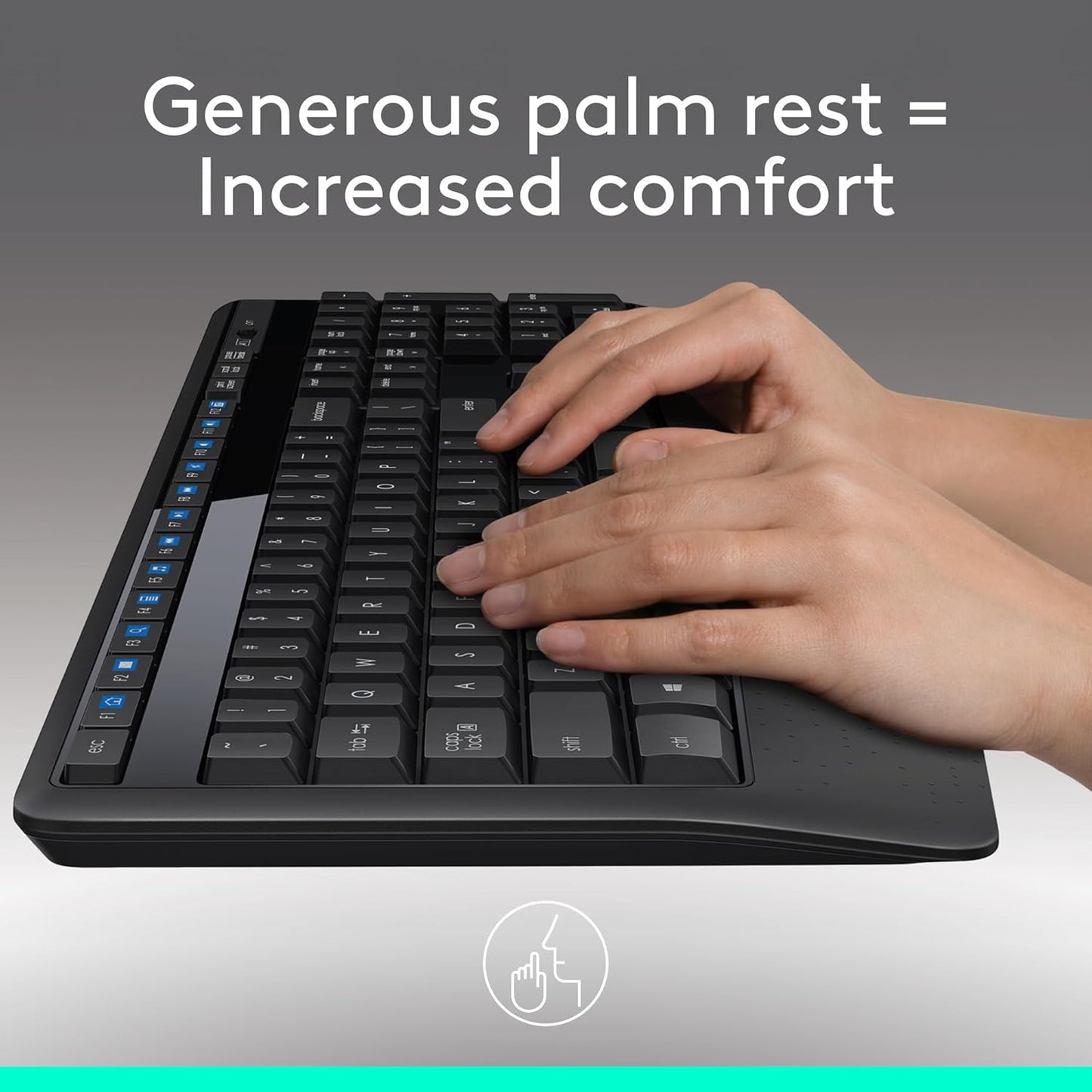 Logitech MK345 Wireless Combo Full-Sized Keyboard with Palm Rest and Comfortable Right-Handed Mouse, 2.4 Ghz Wireless USB Receiver, Compatible with PC, Laptop,Black