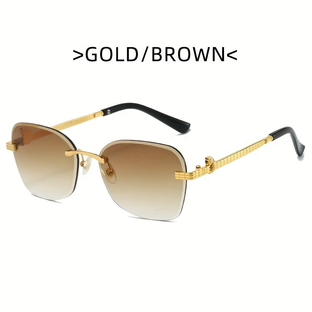 1 Pair Photochromic Square Fashion Glasses with PC Lenses & Golden-Tone Metal Frame - Transition Photochromic Lens Glasses, Rimless Design, Ideal for Trendy Men & Women, Perfect for Daily Wear & Gifting, Fashion Glasses|Squar