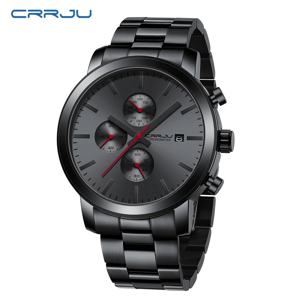 CRRJU Luxury Men's Stainless Steel Quartz Watch - Business Style, Chronograph,, Analog Display, High-end, Quartz, Suitable for Women