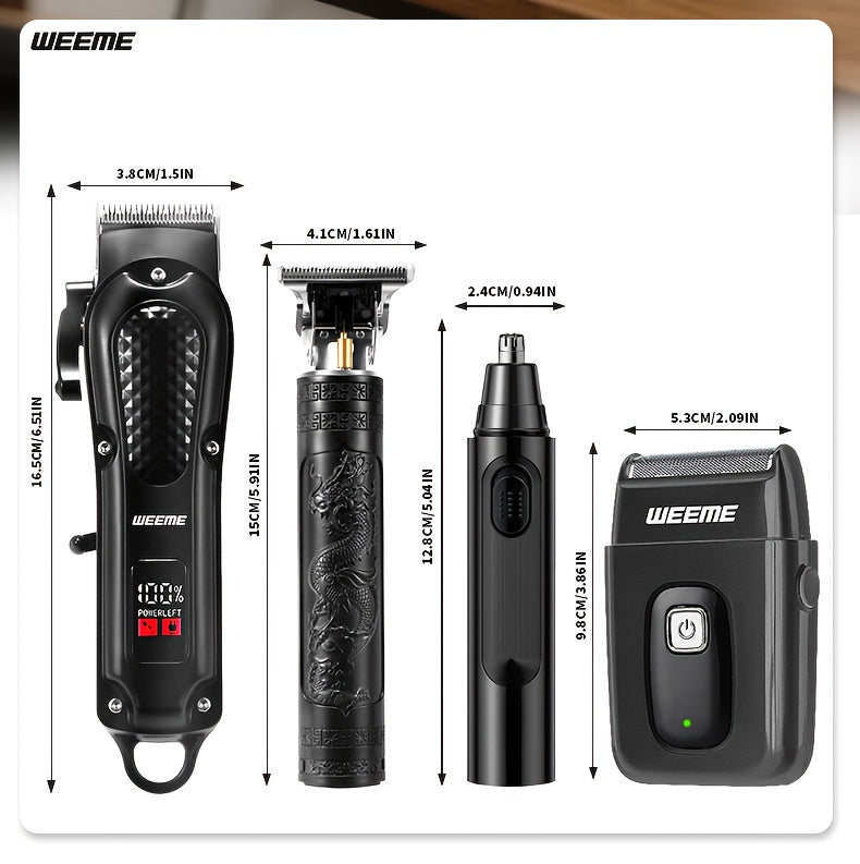 WEEEME 4pcs Men'S Electric Hair Clipper, Nose Hair Clipper, Shaver Set - Wireless USB Charging Professional Hair Clipper Set with Lithium Battery - His Ideal Gift, Hair Accessories | Modern Hair Clipper Tools