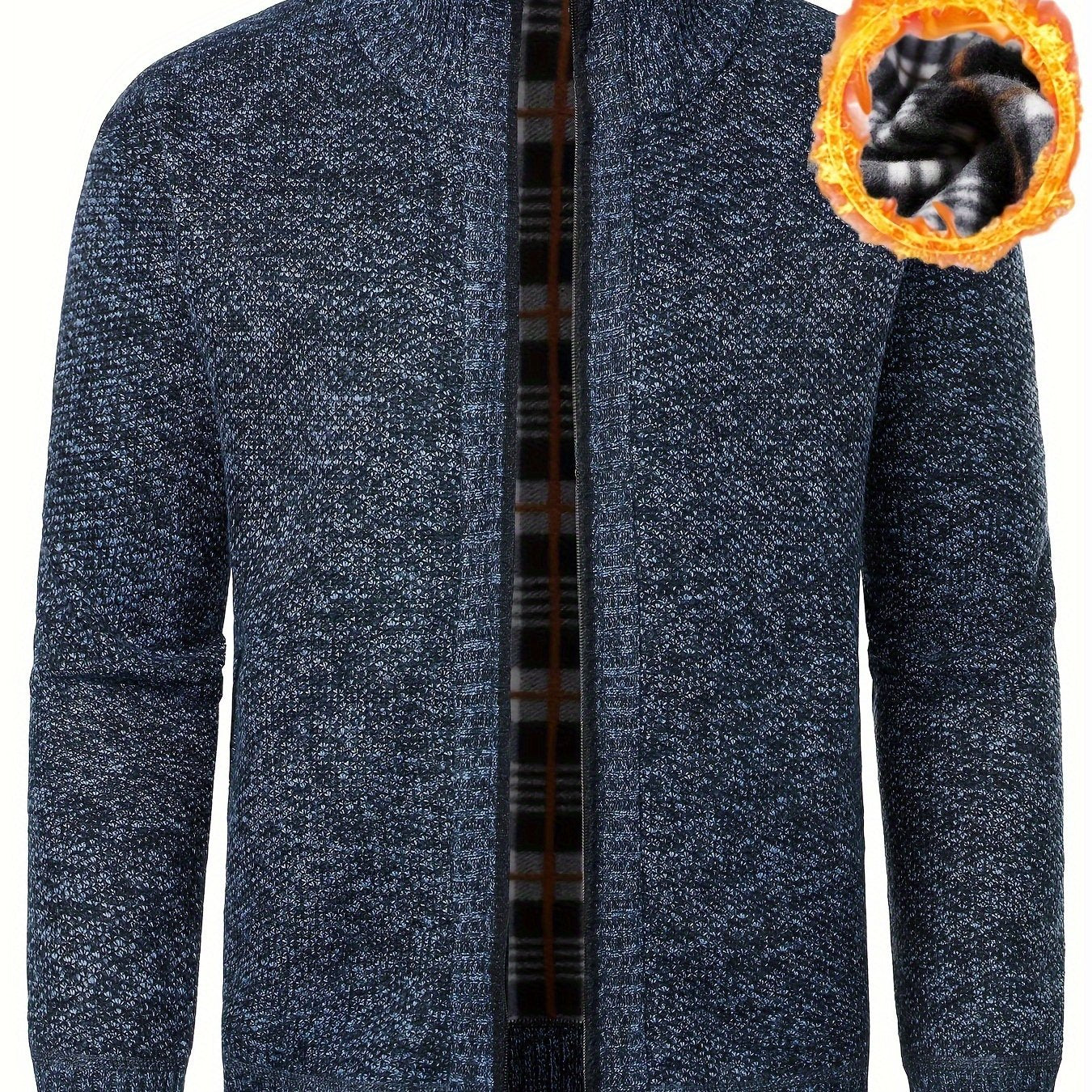 1pc Men'S Casual Style Knit Cardigan - 100% Polyester, Solid Color, Long Sleeve, Regular Fit, Stand Collar, Zip-Up, Umbrella Hem, Non-Stretch Fabric - Fashionable All-Match Pullover for Autumn/Winter