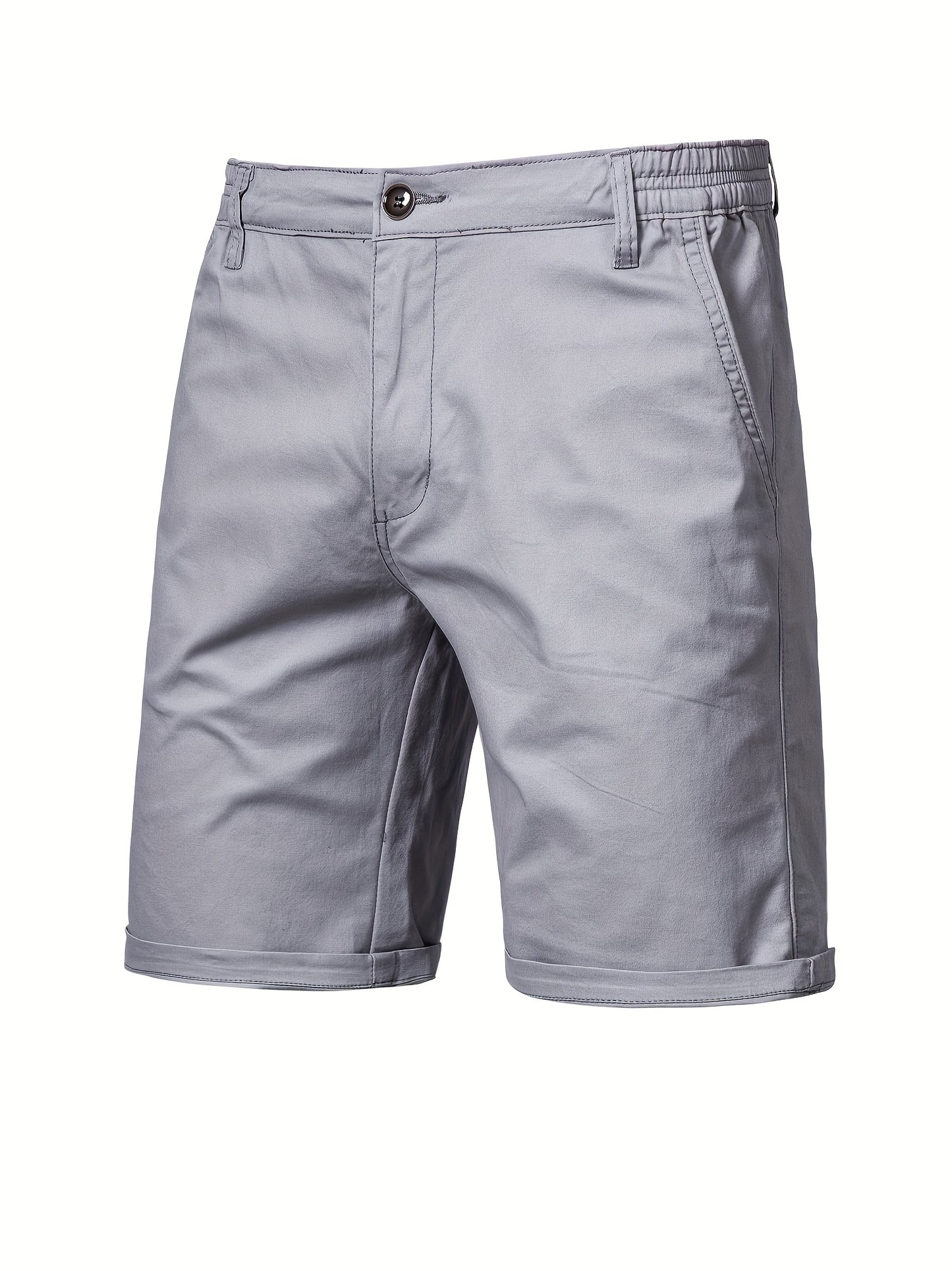 Men's Classic Fit Cotton Twill Flat Front Solid Chino Short With Slant Pockets And Elastic Waist