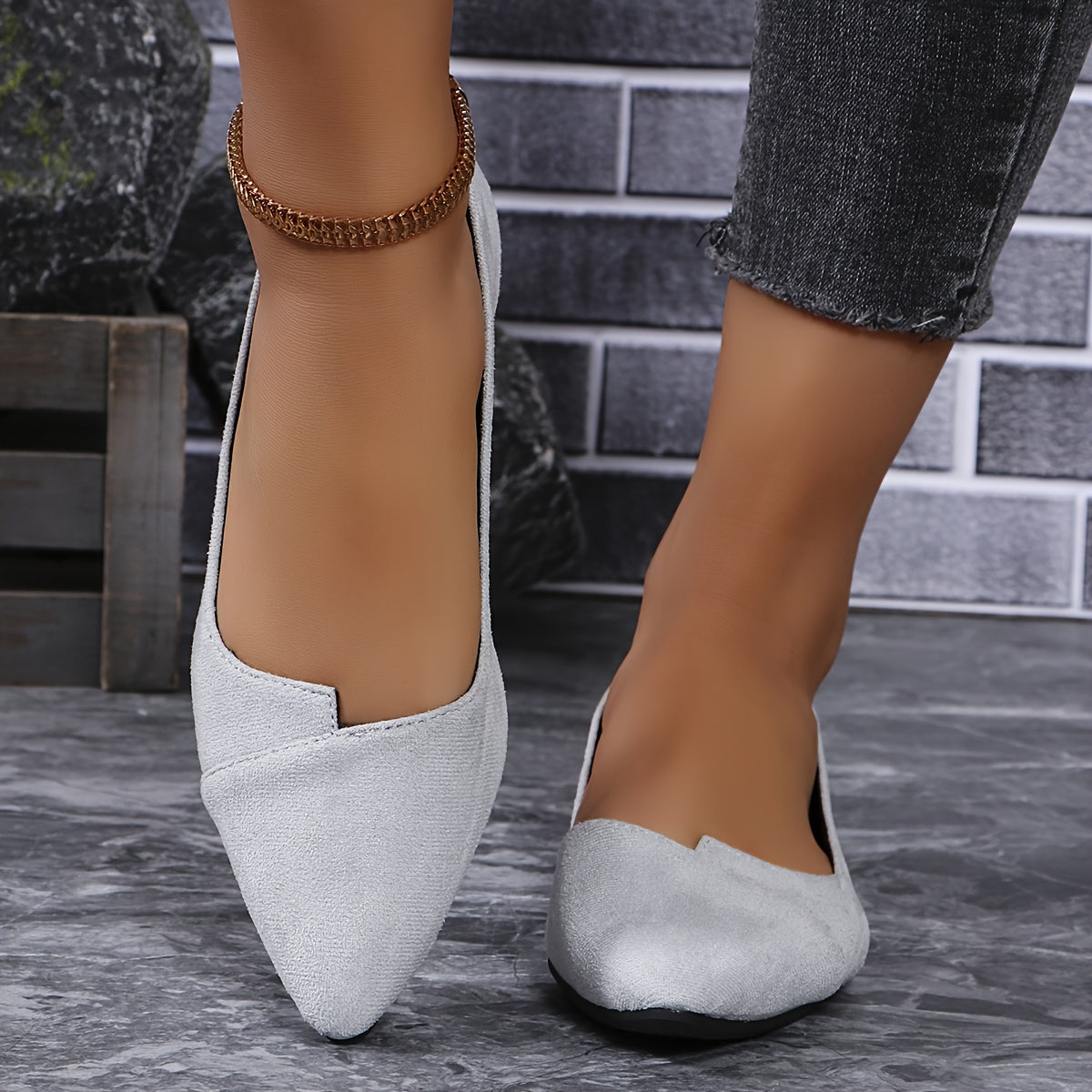 Women's Solid Color Elegant Flats, Lightweight Flat Slip On Walking Ballets, Point Toe Daily Footwear