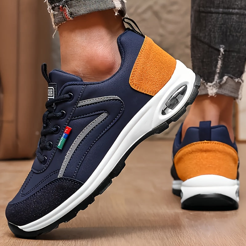 Men's Casual Athletic Sneakers - Low-Top Lace-Up Design, White & Blue Upper with Black Accents, Comfortable Fabric Inner Lining, Durable EVA Sole, PU Material, Perfect for Casual Attire, Casual Sneakers | Lowtop Sneakers | Br
