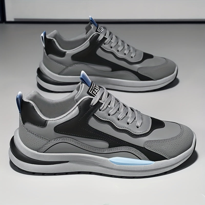 Men'S Lightweight Breathable Sneakers - Black Gray Low-Top Lace-Up Shoes with Non-Slip PVC Sole, Durable Casual Sneakers for Running, Walking Casual Attire, Running Shoes