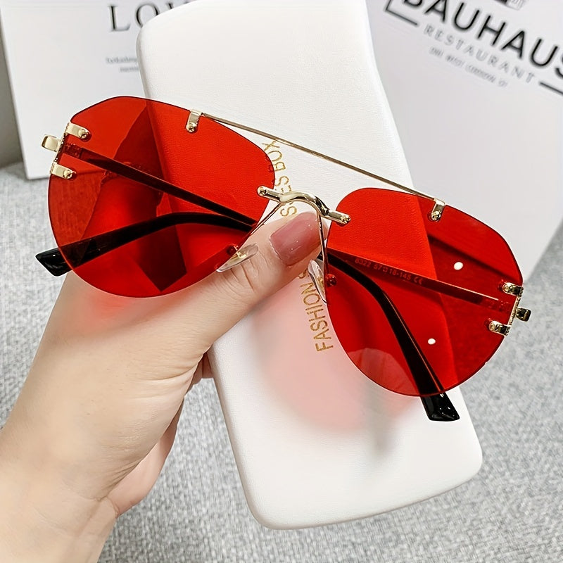 Unisex Classic Retro Double Bridge Glasses, Fashionable, No Frame, Metal Material, S Style, Ordinary Decorative for Men And Women, Casual Use