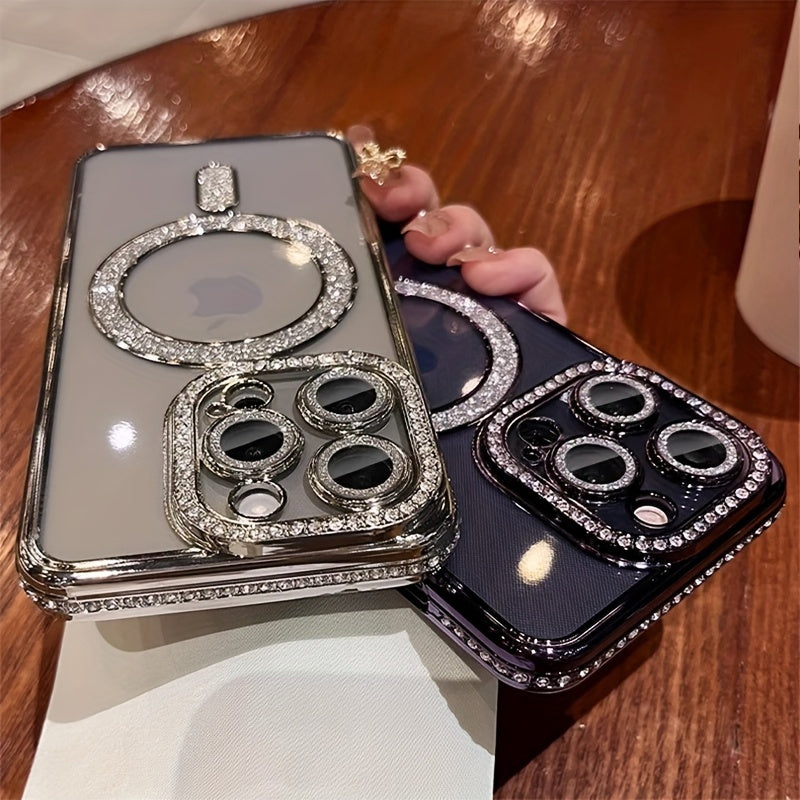 Նոր ոճի Magnetic բջջային հեռախոսի պատյան Rhinestones-ի համար iPhone 16 15 14 13 12 11 Plus Pro Max-ի համար