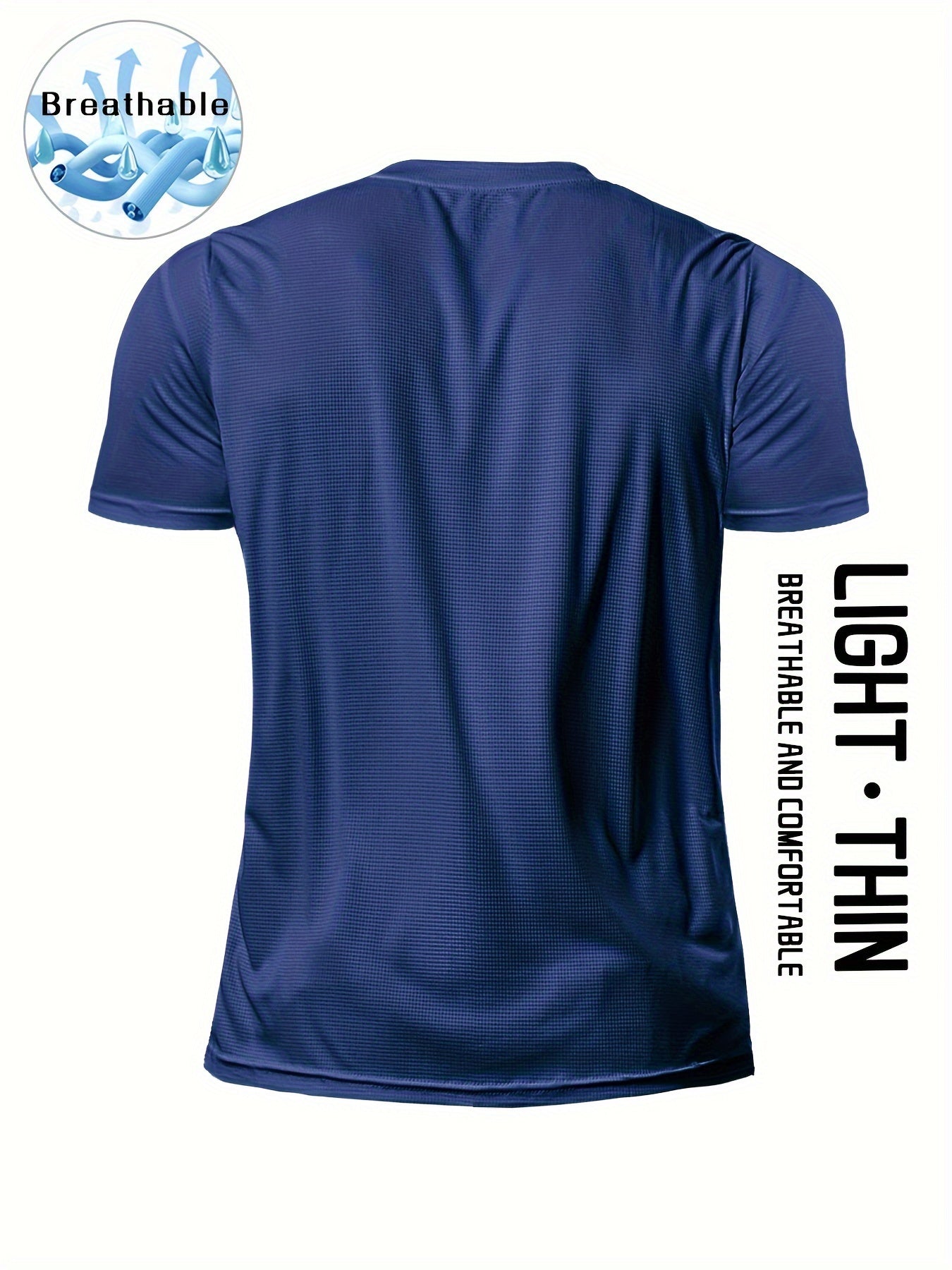 Men's Solid Sports T-shirt, Active Breathable Short Sleeve Slim-fit Crew Neck Tee, Men's Clothing For Outdoor