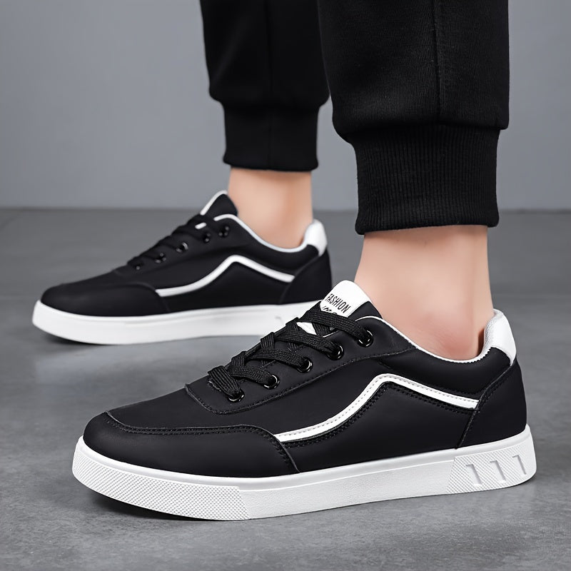 Men'S Fashion Skateboarding Shoes, Durable Anti-Slip Lace-Up Outdoor Sports Sneakers, Street Style Low Top Casual Footwear, PU Upper, Fabric Lining, PVC Sole, Cloth Insole, Round Toe, for Hiking, Daily Wear, Parties, Weddings