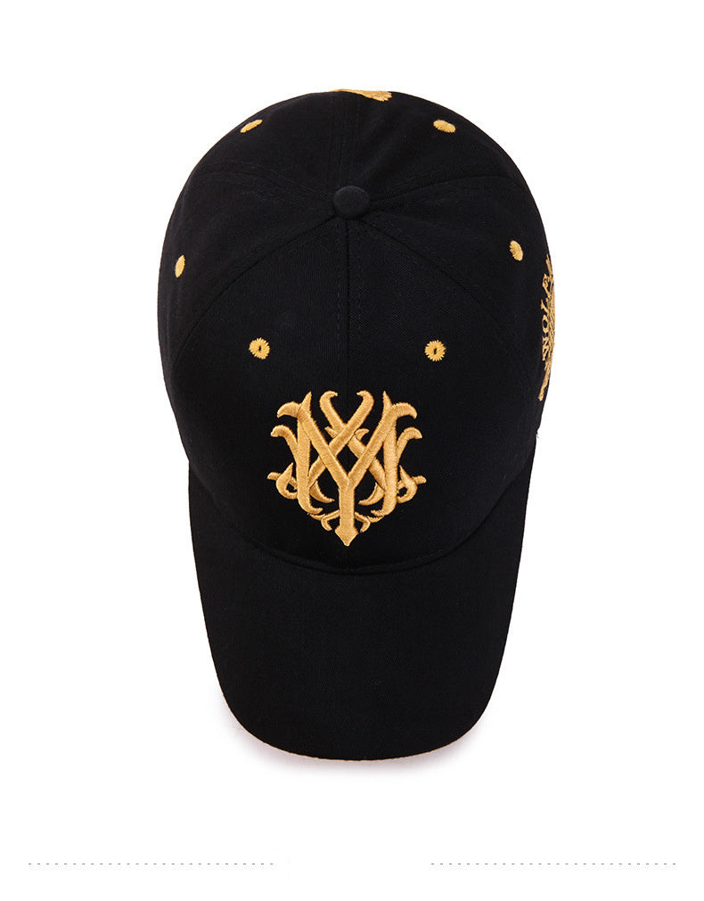Men's Embroidered Letter Baseball Cap - Adjustable Snapback, Sun Protection, Rayon, Black with Golden Embroidery, Casual Sport Hat for All Seasons